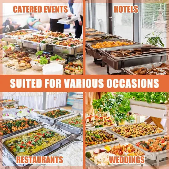 8 PACK CATERING STAINLESS STEEL CHAFER CHAFING DISH SETS 8 QT FULL SIZE BUFFET {2}