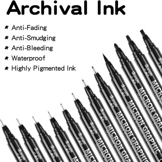 12 Size Black Micro-Pen Fineliner Ink Pens, Waterproof Archival Ink Fine Point Micro Drawing Pens for Art Watercolor, Sketching, Multiliner, Anime {3}