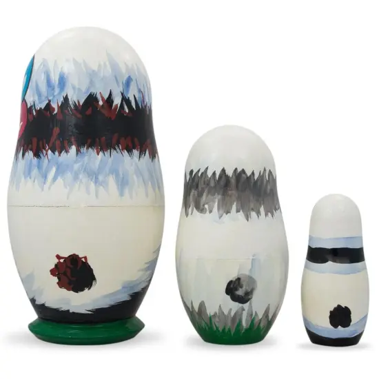 Set of 3 Panda Bears Family Wooden Nesting Dolls 4.25 Inches {3}