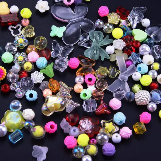 120 Pieces Acrylic Assorted Beads Mix Color Flower Heart Butterfly Candy Beads Pastel Beads Candy Color Plastic Beads Cute Round Beads Bulk for Bracelets Jewelry Making Necklaces DIY Crafts {4}