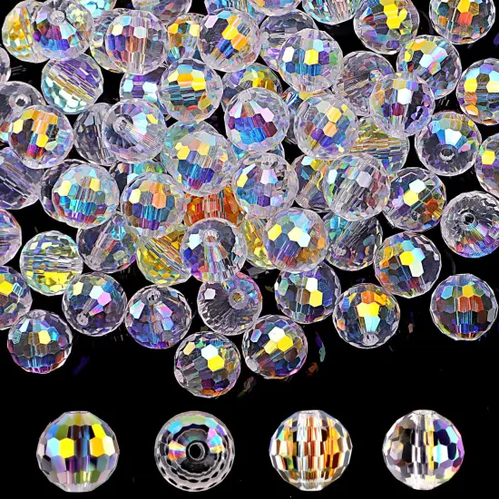 80 Pieces Crystal Beads, 10mm Glass Beads, Round Faceted Beads Bulk for Craft Necklace Bracelet Earring (AB Color) {2}