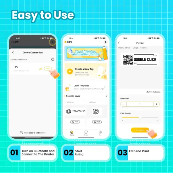 Label Maker Machine with Tape, HP2 Portable Bluetooth Label Printer for Storage, Shipping, Barcode, Office, Home, Organizing Mini Sticker Label Maker with Multiple Templates (White) {5}