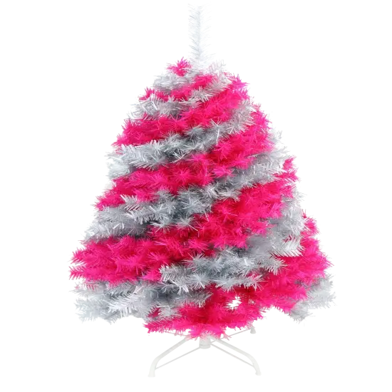 Tree Buddees Pink and Silver Swirl Colored Artificial Christmas Tree - 4 Foot With White LED Lights {2}