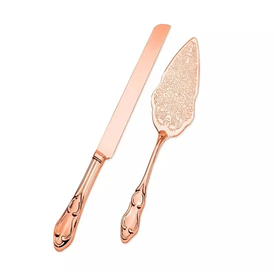Strova Rose Gold Wedding Cake Knife and Server Set | Vintage Bride Utensils {1}