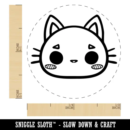 Charming Kawaii Chibi Cat Kitten Face Blushing Cheeks Self-Inking Rubber Stamp for Stamping Crafting Planners Pink {1}