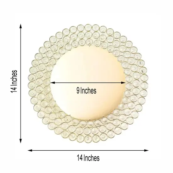 4 GOLD 14" Metal Crystal Beaded Round Charger Plates Wedding Party Supplies {3}