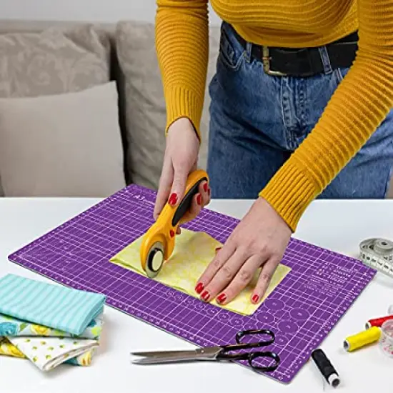 18"x12" Thickened Self Healing Cutting Mat, A3 Rotary Cutting Sewing Mat for Crafts, Double Sided 5-Ply Table Cutting Board for Fabric Quilting Art Hobby Project, Pink/Purple {4}