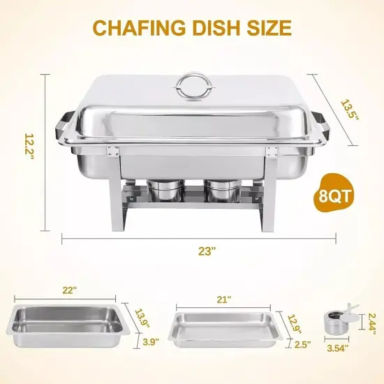4Pack Chafing Dish Buffet Set 8 Qt Stainless Steel Complete Chafer Set for Party {3}