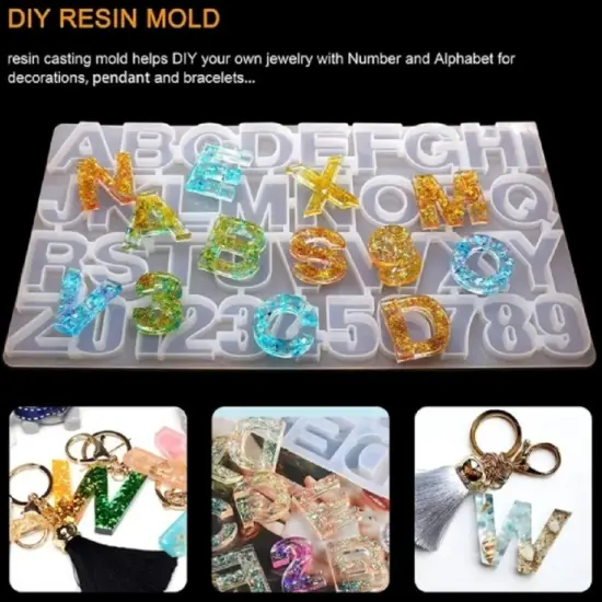 73-Piece Alphabet & Number Resin Silicone Molds - DIY Epoxy Keychain Making Kit {2}