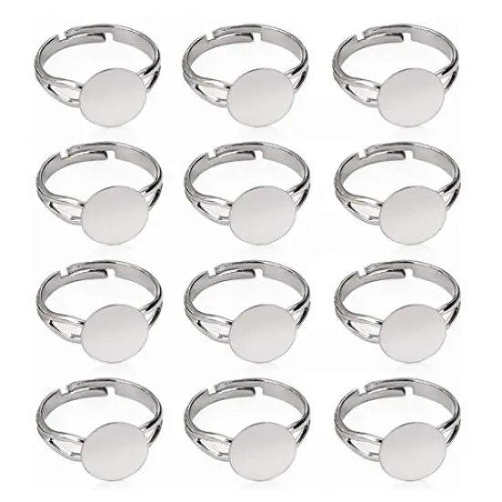40 Pieces Findings Assortments Blank Rings- Silver Plated Adjustable Flat 12mm Ring Base Blank Jewelry Findings {2}