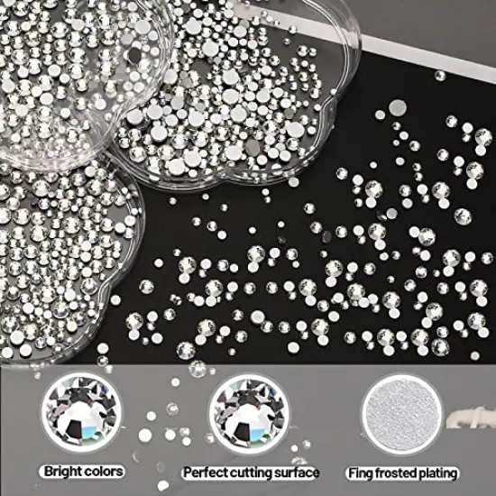 3150 Pieces Clear Nail Gems Silver Face Jewels Tooth Eye Gems-Tiny Glass Nail Diamonds Stone Flatback-Small White Crystals Rhinestone for Acrylic Nails-Craft Gems with Wax Pen HINABTRU {5}