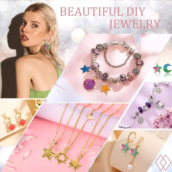 120 Pieces Mixed Sun Star Moon Charms Jewelry Making Gold Enamel Charm Pendants for DIY Necklace Bracelet Making Supplies {4}