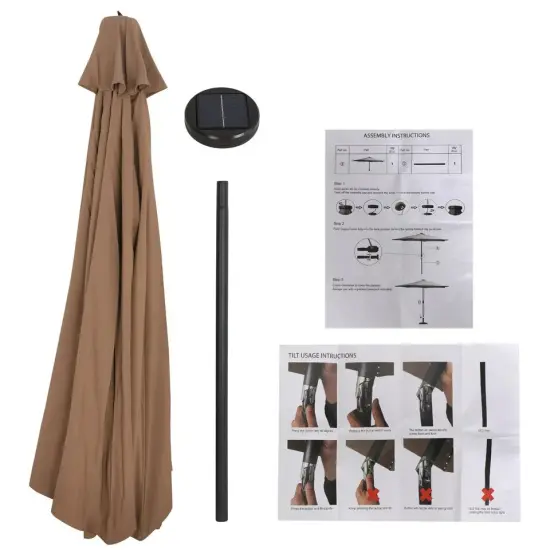 10FT Patio Umbrellas 32 LED Lighted Solar Market Umbrella w/Tilt System Outdoor {2}