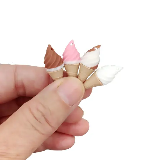 Small Ice Cream Charms, 8pcs, Cute Dipped & Swirl Cones, Pairs for Earrings, Adorabilities {4}