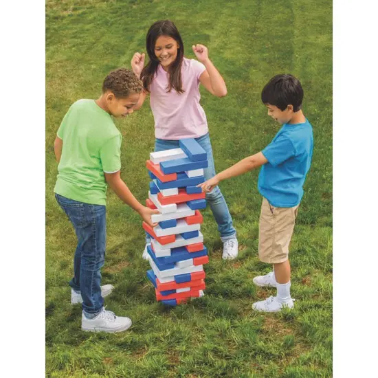S&S Worldwide Patriotic Super Tumbling Timbers. Giant Version of Popular Stacking Game with Light Hollow Plastic Blocks. 50% Lighter than Wood!Includes Activity Guide, bag, 54 - 9"x3"x1.6" blocks. {2}