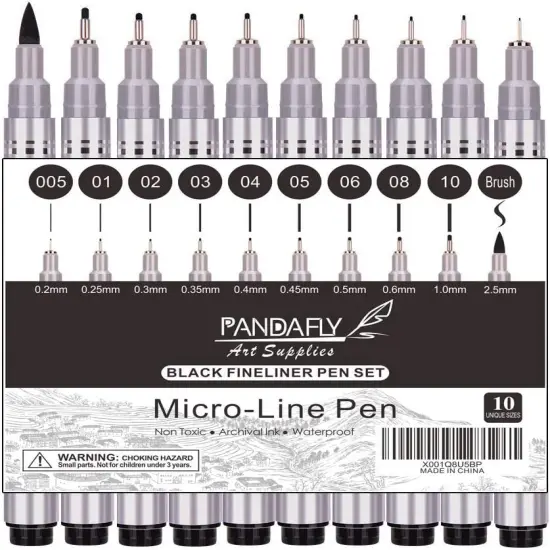 Micro-Pen Fineliner Ink Pens, 10 Size Black Micro Fine Point Drawing Pens Waterproof Archival Ink Multiliner Pens for Artist Illustration, Sketching, Technical Drawing, Anime, Manga {1}