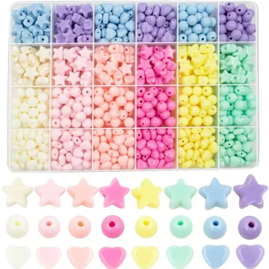 720 Pieces Candy Color Acrylic Heart Beads Star And Round Beads, Colorful Assorted Plastic Pastel Circle Shape Cute Loose Beads Bulk for Bracelets Jewelry Making DIY Crafts Necklace {2}