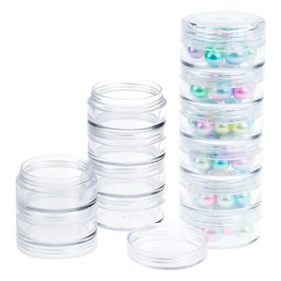 6 Sets 6 Layer Stackable Plastic Containers, 10G/10ML Clear Cosmetic Storage Box Round Organizer Jars for Beads, Buttons, Small Jewelry Findings {5}