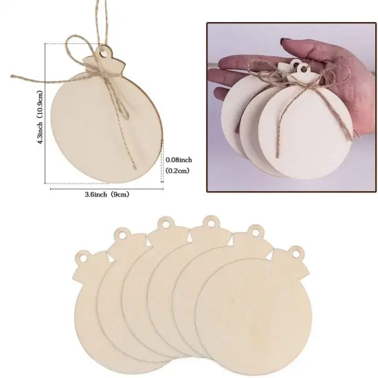 50Pcs round Christmas Wooden Ornaments for Crafts, 4" Unfinished Wood Ornaments Blank Predrilled Natural Wood Slices, DIY Christmas Tree Ornaments Hanging Decorations {2}
