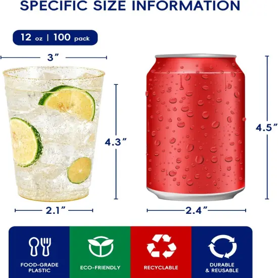 100 Pack 12 oz Gold Plastic Cups - Disposable Heavy-duty Tumblers {4}
