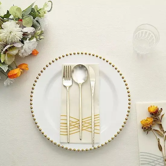 WHITE GOLD 10 Round 10" Plastic Salad PLATES Beaded Rim Party Events Decorations {5}