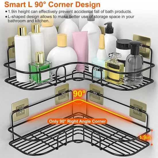 2Pcs Corner Shower Caddy Shelves Wall Mounted Basket Rack Bathroom Shampoo Holder Storage Organizer {5}