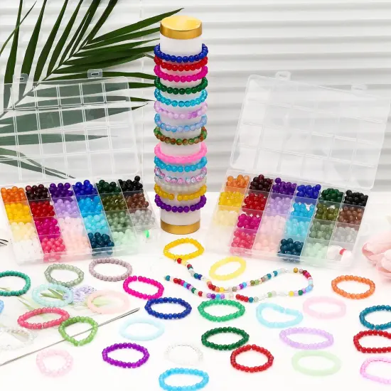 1150 Pieces 8mm Round Glass Beads for Jewelry Making, 23 Colors Crystal Beads for Bracelets Jewelry Making and DIY Crafts {3}