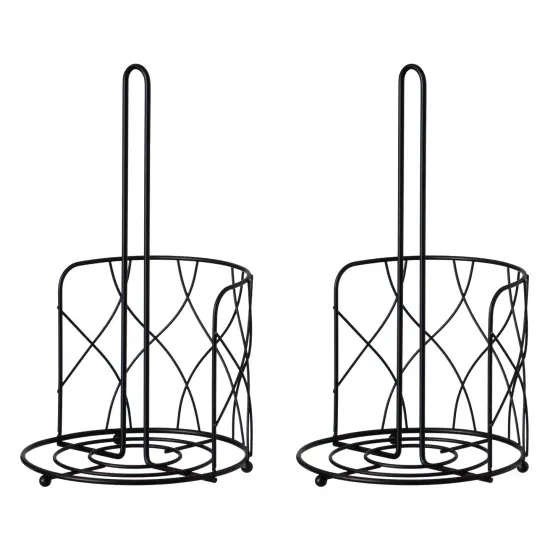 Freestanding Black Iron Towel Paper Holder Stand Roll Dispenser with Frame for Kitchen, Set of 2 {1}