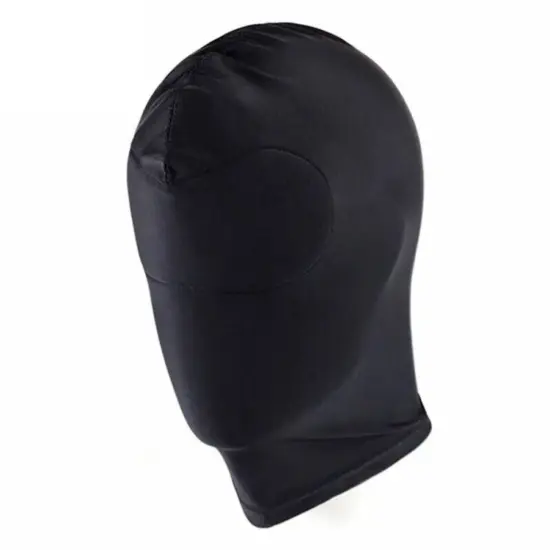 Black Bondage Full Hood Head Face Mask Open Eye Mouth Role Play Spandex Headgear {2}