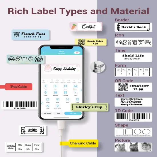 Wireless Cute Easy-to-Use Smart Labeler Maker, Multiple Templates Calligraphy and Icons Available, for Office Home Storage Organization, with Free Sample Label, Pink {6}