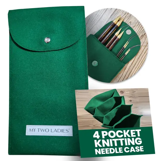 My Two Ladies | Knitting Needle Case - Custom 4 Pocket Felt Case for Needles & Accessories Green {1}