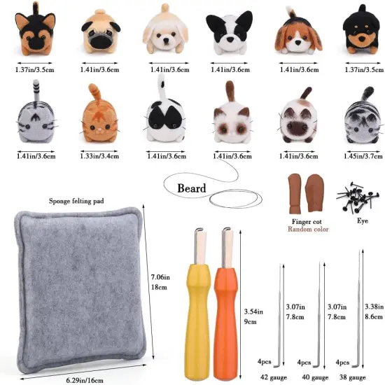 Needle Felting Kit,12 Pieces Doll Making Wool Needle Felting Starter Kit with Instruction,Felting Foam Mat and DIY Needle Felting Supply for DIY Craft Animal Home Decoration Birthday Gift {3}