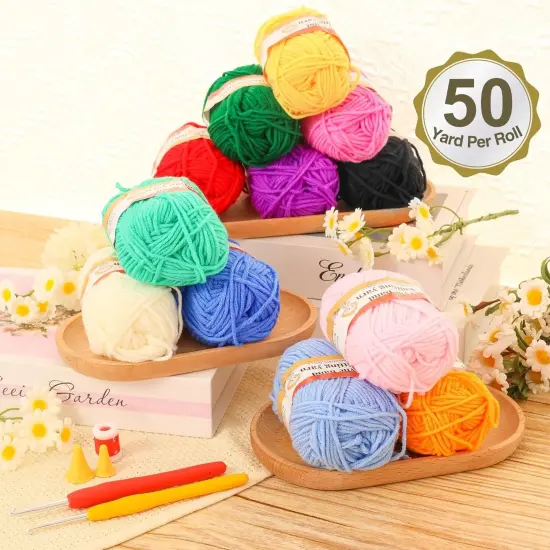 Crochet Kit with Step-By-Step Video Tutorials,Premium Bundle Includes 12 Roll X50Yard Acrylic Yarn Balls, 12 Crochet Hooks, Crochet Bag and All Accessories Kit, Crochet Kit for Beginners Crochet Kit-5Colors {5}