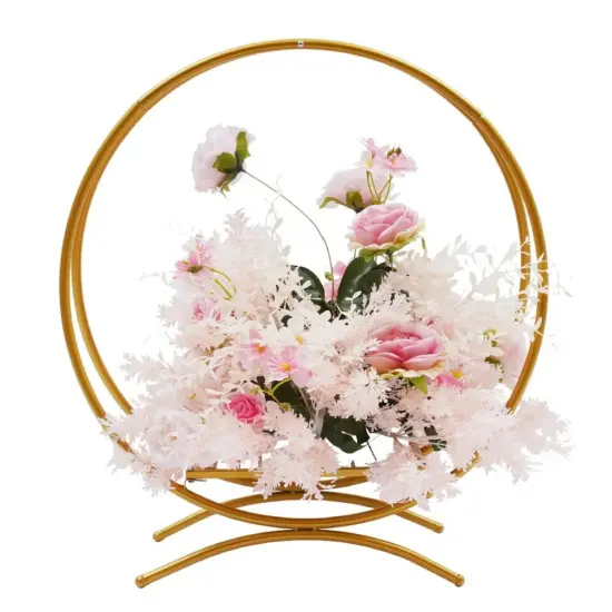Metal Round Arch Wedding Flower Cake Stand Gold Hoop Backdrop Frame Balloon Rack {1}