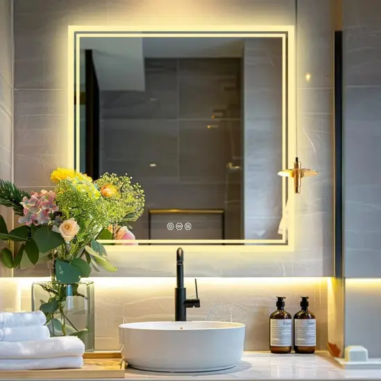 Wisfor LED Bathroom Mirror Shatter-Proof Dimmable Antifog Wall Vanity Mirror {4}