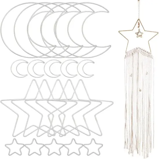 20 Pcs Moon Star Dream Catcher Metal Hoop Rings Circle Macrame for DIY Craft Dream Catcher Making Home Wall Hanging Projects Wreath Decoration {1}