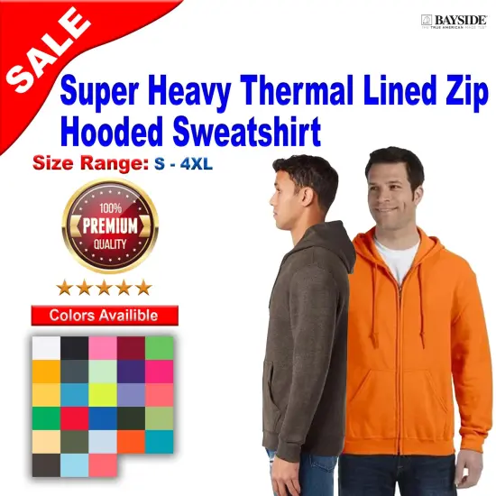 Bayside&reg; Super Heavy Thermal Lined Full Zip Hooded Sweatshirt Black/Cream {2}