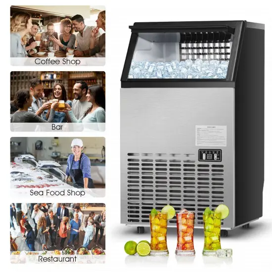Costway Built-In Stainless Steel Commercial 110Lbs/24H Ice Maker Portable Ice Machine {2}