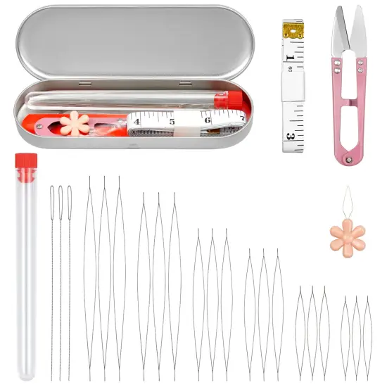 21 Pieces Beading Needles Set, 6 Sizes Seed Beads Needles Big Eye Beading Needles Collapsible Beading Needles Set for Jewelry Making {2}