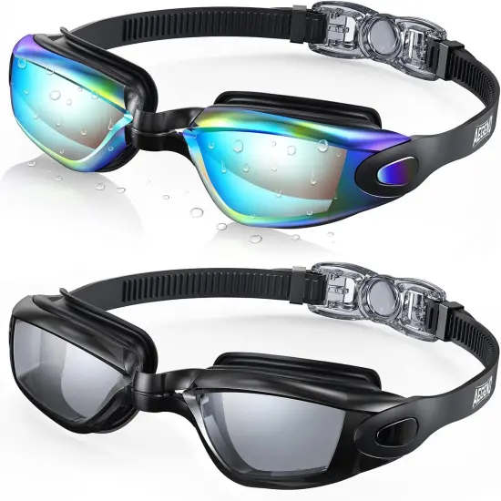 Swim Goggles, 2 Pack Swimming Goggles No Leaking Adult Men Women Youth AquaClear Black {1}