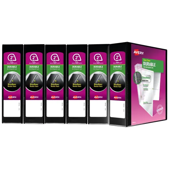 Avery Durable View 3 Ring Binder, 2" Slant Rings, 1 Black Binder (17031) - 6 Pack {1}