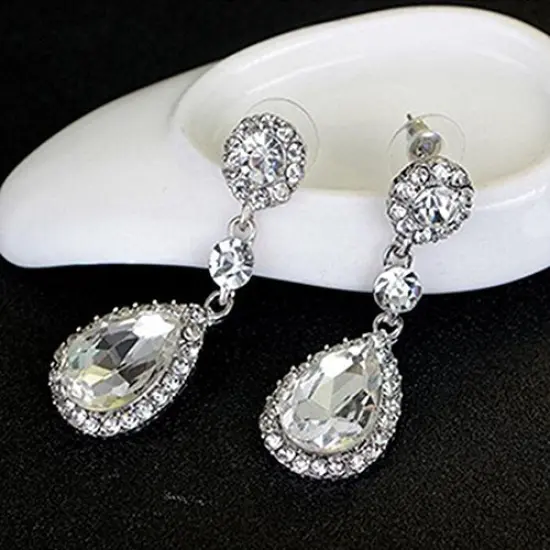Austrian Cut Crystal Rhinestone Pierced Wedding Bridal Teardrop Drop Dangle Earrings (pierced-white) {4}