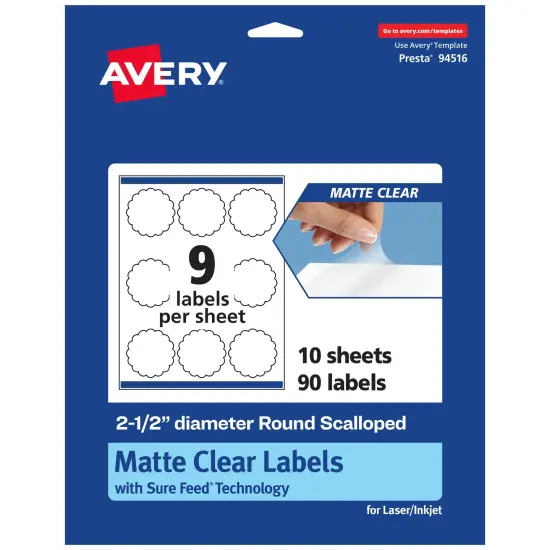 Avery Matte Clear Labels,2-1/2" diameter Round Scalloped {7}