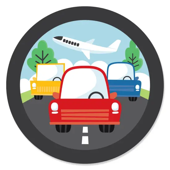 Big Dot of Happiness Cars, Trains, and Airplanes - Transportation Birthday Party Circle Sticker Labels - 24 Count {1}