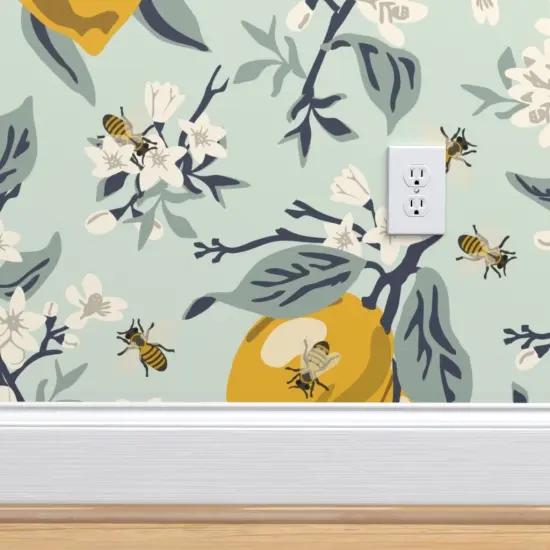 Peel & Stick Wallpaper 2FT Wide Mint Botanical Farmhouse Citrus Country Floral Rustic Modern Jumbo Scale Custom Removable Wallpaper by Spoonflower {4}