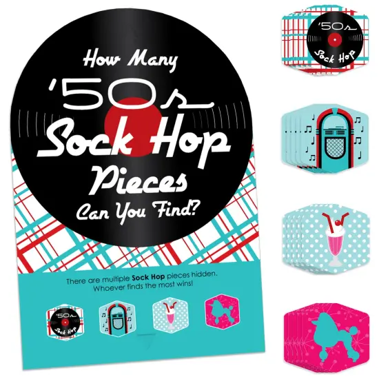 Big Dot of Happiness 50&rsquo;s Sock Hop - 1950s Rock N Roll Party Scavenger Hunt - 1 Stand and 48 Game Pieces - Hide and Find Game {1}