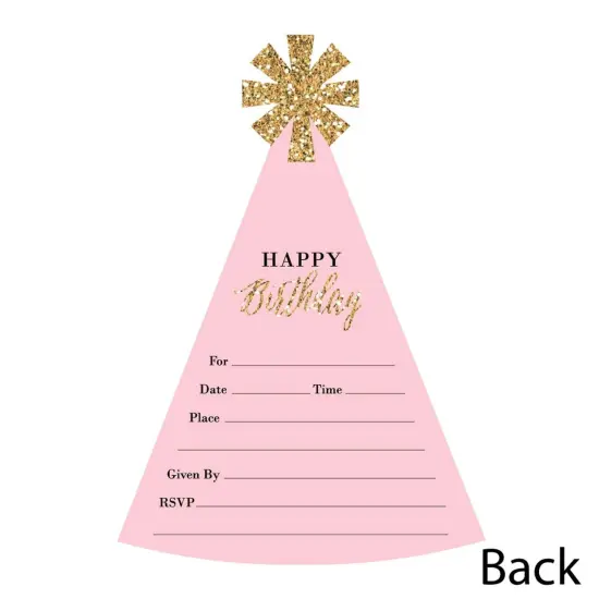 Big Dot of Happiness Chic Happy Birthday - Pink Black & Gold - Shaped Fill-in Invitations - Birthday Party Invitation Cards with Envelopes - Set of 12 {6}