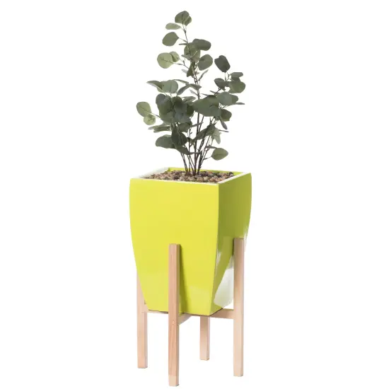 Indoor Decorative Square Planter With Wooden Stand Green {1}