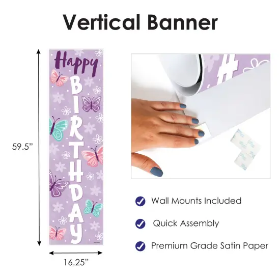 Big Dot of Happiness Beautiful Butterfly - Floral Birthday Party Front Door Decoration - Vertical Banner {4}