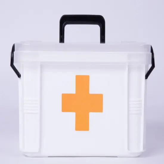 White Empty Medical Box for Home Emergency Supplies, Travel, Car, and Dorms &ndash; Compact First Aid Box with Handle, Detachable Tray and Locking Lid &ndash; Medical Organizer and First Aid Kit Storage {4}